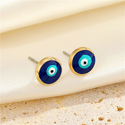 Deep blue and light blue earrings. Simple Round Eye Stud Earrings with Multi-Color Turkish Blue Evil Eye, Circular Ear Jewelry