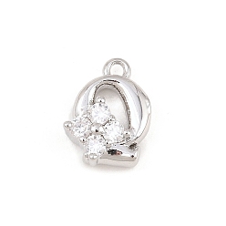 Letter Q Латунные микропаве прозрачные кубические циркониевые подвески, долговечный, стойки покрытие, платина, без кадмия и без свинца, Буква Q, 10.5x8x3.5 мм, отверстие : 1 мм