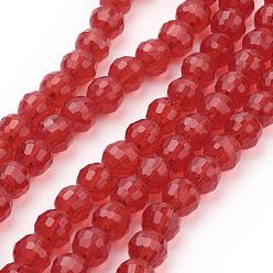 Red Transparent Glass Bead Strands, Faceted(96 Facets), Round, Red, 8mm, Hole: 1mm, about 72pcs/strand, 21.8 inch