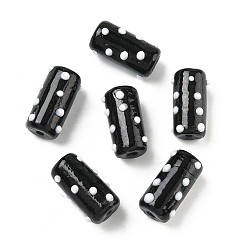 Черный Ручной работы Lampwork неровный бисер, столбец в горошек, чёрные, 20x11x11~12 мм, отверстие : 1.8 мм