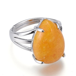 Другие Нефриты Регулируемые кольца на палец из окрашенного натурального нефрита, латунная фурнитура с платиновым покрытием, слеза, Размер 8, внутренний диаметр: 18 мм