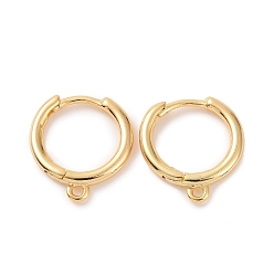Real 18K Gold Plated Brass Huggie Hoop Earrings Finding, with Horizontal Loop, Ring, Real 18K Gold Plated, 12 Gauge(2mm), 16.5x13.5x2mm, Hole: 1.5mm, Pin: 1mm