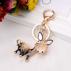 black Cute Donkey Keychain with Rhinestone for Car Accessories and Gifts