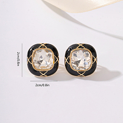 Черный Квадратные серьги-клипсы из сплава, золотые, со стразами, чёрные, 20x20 мм