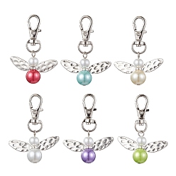 Mixed Color Glass Pearl Beads with Alloy Pendants, Angel, Mixed Color, 55mm