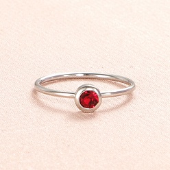 Crimson Glass Flat Round Finger Ring, Stainless Steel Color Stainless Steel Ring, Crimson, Inner Diameter: 18.2mm