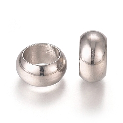 Stainless Steel Color 201 Stainless Steel European Beads, Large Hole Beads, Rondelle, Stainless Steel Color, 12x6mm, Hole: 8mm