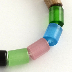 Mixed Color Cat Eye Glass Bead Strands, Column, Mixed Color, 10x7.5mm, Hole: 1mm, about 38pcs/strand, 14 inch