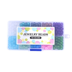 Mixed Color Transparent Glass Beads, Frosted, Round, Mixed Color, 8mm, Hole: 1.3~1.6mm, about 200~205pcs/box