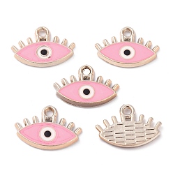 Pink CCB Plastic Enamel Pendants, Evil Eye, Pink, 14.5x21x2.5mm, Hole: 2.2mm