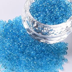 Sky Blue Glass Seed Beads, Transparent, Round, Sky Blue, 8/0, 3mm, Hole: 1mm, about 10000 beads/pound