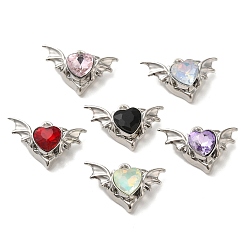 Mixed Color Spray Painted Alloy Micro Pave Cubic Zirconia Pendants, Heart, Mixed Color, 15.5x23.5x8mm, Hole: 1.8mm