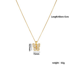 Бабочка Латунный кулон-медальон с микропаве из кубического циркония, открывающийся, для гравировки имени., с 304 цепями из нержавеющей стали, золотые, бабочка, 15.75 дюйм (40 см), Кулон : 18.9x15 мм