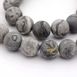 Map Stone Frosted Natural Map Stone/Picasso Stone/Picasso Jasper Round Bead Strands, 8mm, Hole: 1mm, about 24pcs/strand, 7.5 inch