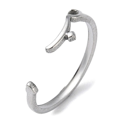 Stainless Steel Color 304 Stainless Steel Open Cuff Rings, Heart with Moon, Stainless Steel Color, Inner Diameter: 18mm