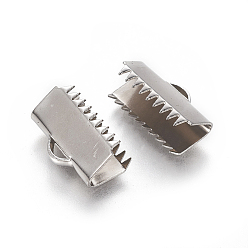 Stainless Steel Color 304 Stainless Steel Ribbon Crimp Ends, Rectangle, Stainless Steel Color, 9.5x15mm, Hole: 1.2mm