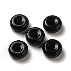 Obsidian Natural Obsidian European Pendants, Donut/Pi Disc Charms, Large Hole Pendants, 16~17x6~7mm, Hole: 3~3.5mm