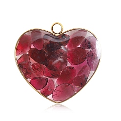Garnet Natural Garnet Pendants, with Stainless Steel Findings, Heart Charms, 20mm
