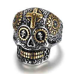 Antique Silver & Golden Two Tone Stainless Steel Skull Finger Ring, Antique Silver & Golden, US Size 7(17.3mm)