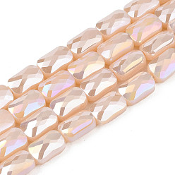 PeachPuff Electroplate Opaque Solid Color Glass Beads Strands, AB Color Plated, Faceted, Rectangle, PeachPuff, 7x4x3mm, Hole: 1mm, about 79~80pcs/strand, 20.47 inch(52cm)