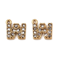 Letter W Ионное покрытие (ip) 304 подвески со стразами из нержавеющей стали, золотые, Буква W, 8.5x8.5x2, отверстие : 1 мм