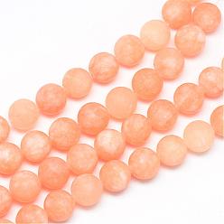 Light Salmon Natural White Jade Bead Strands, Dyed, Frosted, Round, Light Salmon, 8~9mm, Hole: 1mm, about 46~48pcs/strand, 14.9 inch