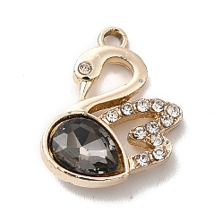 Gray UV Plating Alloy Pendants, with Crystal Rhinestone and Glass, Golden, Swan Charms, Gray, 19.5x15x5mm, Hole: 1.5mm