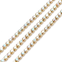 Mixed Color 2 Colors Crystal & Crystal AB Rhinestone Cup Chains, Raw(Unplated) Brass Rhinestone Strass Chains, with Plastic Spools, Mixed Color, 2mm, 4.92 Feet(1.5m)/color, 9.84 Feet(3m)/bag