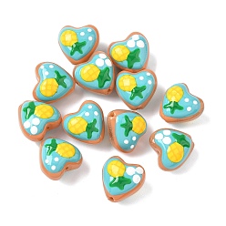 Ананас Бусины из стеклянной эмали, окрашенные методом запекания, сердце с фруктами, ананас, 13.5x13.5x9.5~10.5 мм, отверстие : 1.2 мм