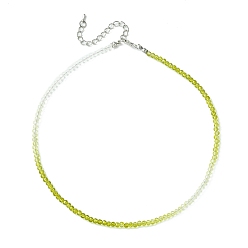 Yellow Green Faceted Rondelle Glass Beaded Necklace for Women, with Alloy Clasps, Yellow Green, 16.14 inch(41cm), 3mm
