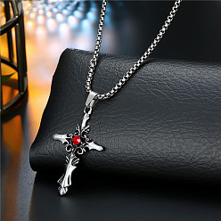2 Men's Punk Stainless Steel Sweater Chain with Cross and Skull Pendant Necklace