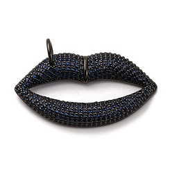 Темно-Синий Латунные микро проложить кубического циркония подвески, губы прелести, с целью перехода в кольце, стойки покрытие, прочное покрытие, без кадмия и без свинца, темно-синий, 21x37x4 мм, отверстие : 6 мм