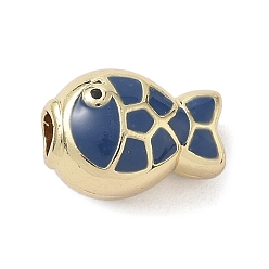 Морской Синий Латунь эмаль бисера, стойки покрытие, долговечный, без свинца и без кадмия, реальный 18 k позолоченный, рыба, Marine Blue, 12.5x9x7.5 мм, отверстие : 2.8 мм