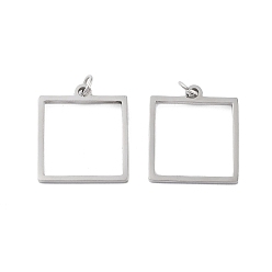 Square 304 Stainless Steel Pendants, Laser Cut, with Jump Ring, Stainless Steel Color, Square, 17x15x1mm, Hole: 2mm