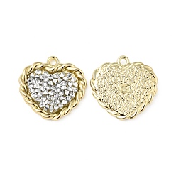 Crystal Rhinestone Pendants, with Light Gold Plated Brass Findings, Heart, Cadmium Free & Lead Free, Crystal, 21.5x21.5x3mm, Hole: 1.8mm