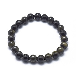 Obsidienne Dorée Bracelets extensibles en perles d'obsidienne brillante dorée naturelle, ronde, 2-1/8 pouces ~ 2-3/8 pouces (5.5~6 cm), perle: 8 mm