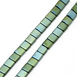 Green Plated Electroplate Non-magnetic Synthetic Hematite Multui-Strand Links, Matte, Square, Green Plated, 5x5x2mm, Hole: 1mm, about 78pcs/strand, 15.7 inch