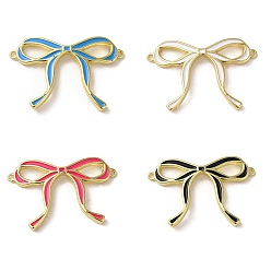 Mixed Color Brass Enamel Connector Charms, Bowknot Link, Real 18K Gold Plated, Mixed Color, 21.5x32x3mm, Hole: 1mm