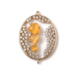 Оранжевый Подвески-коннекторы из латуни с микропаве из прозрачного кубического циркония и стекла в форме овала, реальный 18 k позолоченный, стойки покрытие, долговечный, без кадмия и без свинца, оранжевые, 27.5x38.5x5 мм, отверстие : 1.2 мм