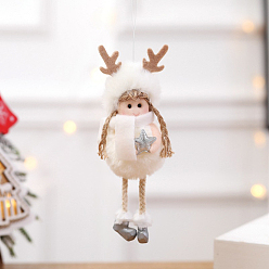 White Cloth & Foam Angel Girl Doll with Star Pendant Decorations, for Christmas Tree Hanging Ornaments, White, 150x60mm