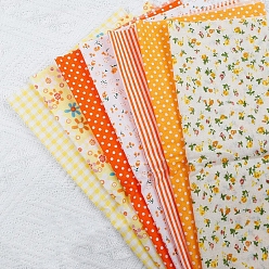 Orange Cotton Fabric, for Patchwork, Sewing Tissue to Patchwork, Square with Flower Pattern, Orange, 25x25cm, 7 sheets/set