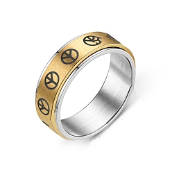 Golden Peace Sign Titanium Steel Rotating Finger Ring, Fidget Spinner Ring for Calming Worry Meditation, Golden, US Size 6(16.5mm)