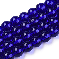 Dark Blue Transparent Glass Beads Strands, Round, Dark Blue, 6~6.5mm, Hole: 1.4mm, about 67~70pcs/strand, 14.76 inch~15.16 inch(37.5~38.5cm)