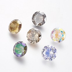 Mixed Color Electroplated Cubic Zirconia Pointed Back Cabochons, Flat Round, Faceted, Mixed Color, 10x5.9mm