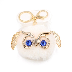 Snow Cute Pompom Fluffy Owl Pendant Keychain, with Alloy Findings, for Woman Handbag Car Key Backpack Pendants, Snow, 12x9cm