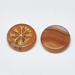Carnelian Natural Carnelian Cabochons, Flat Round with Nordic Pagan Pattern, 25x5.5mm