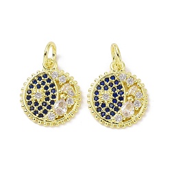 Dark Blue Real 18K Gold Plated Brass Micro Pave Cubic Zirconia Pendants, with Jump Ring, Evil Eye Charms, Dark Blue, 16.5x14x3mm, Hole: 4mm