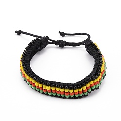 Colorful Adjustable Seed Bead Braided Beaded Bracelets for Men Women, Leather Cord Rasta Bracelet, Colorful, Inner Diameter: 2-1/4~3-1/8 inch(5.6~7.8cm)