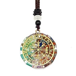 Others Orgonite Chakra Natural & Synthetic Mixed Stone Pendant Necklaces, Nylon Thread Necklace for Women, Flat Round, Compass, 25.59 inch(65cm)
