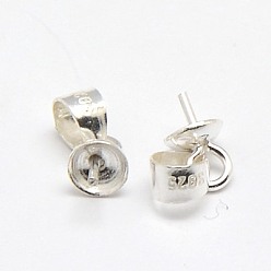 Sterling Silver 925 Sterling Silver Pinch Bails, for Half Drilled Beads, 6x4x3mm, Pin: 1mm